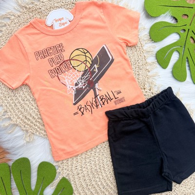 Conj. Camiseta Practice Play Evolve e Bermuda - Laranja e Preto